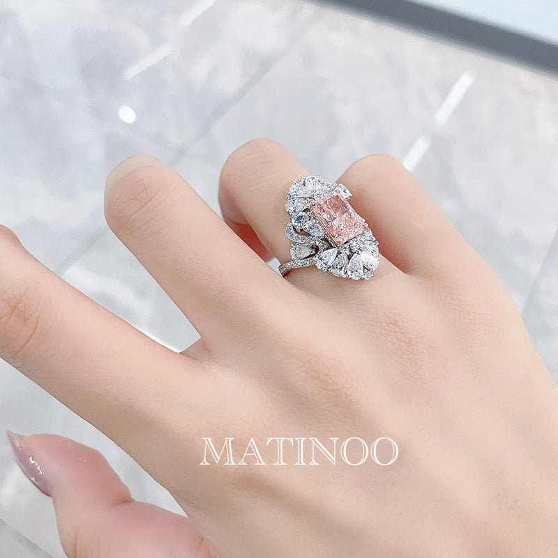 Radiant Cut Pink Lab Grown Diamond Ring in 18K Gold