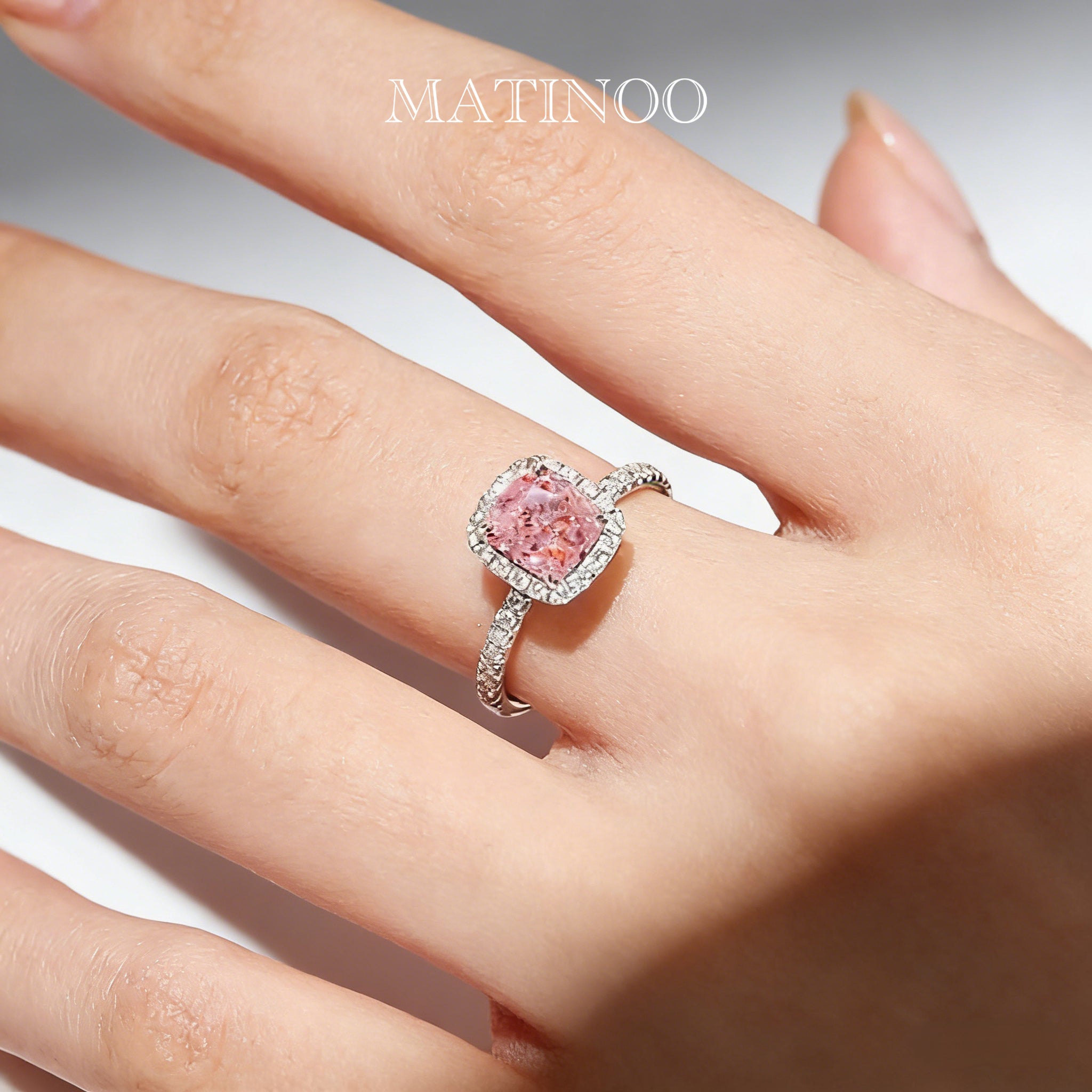 Cushion & Radiant Cut Lab Grown Pink Diamond Cluster Engagement Ring