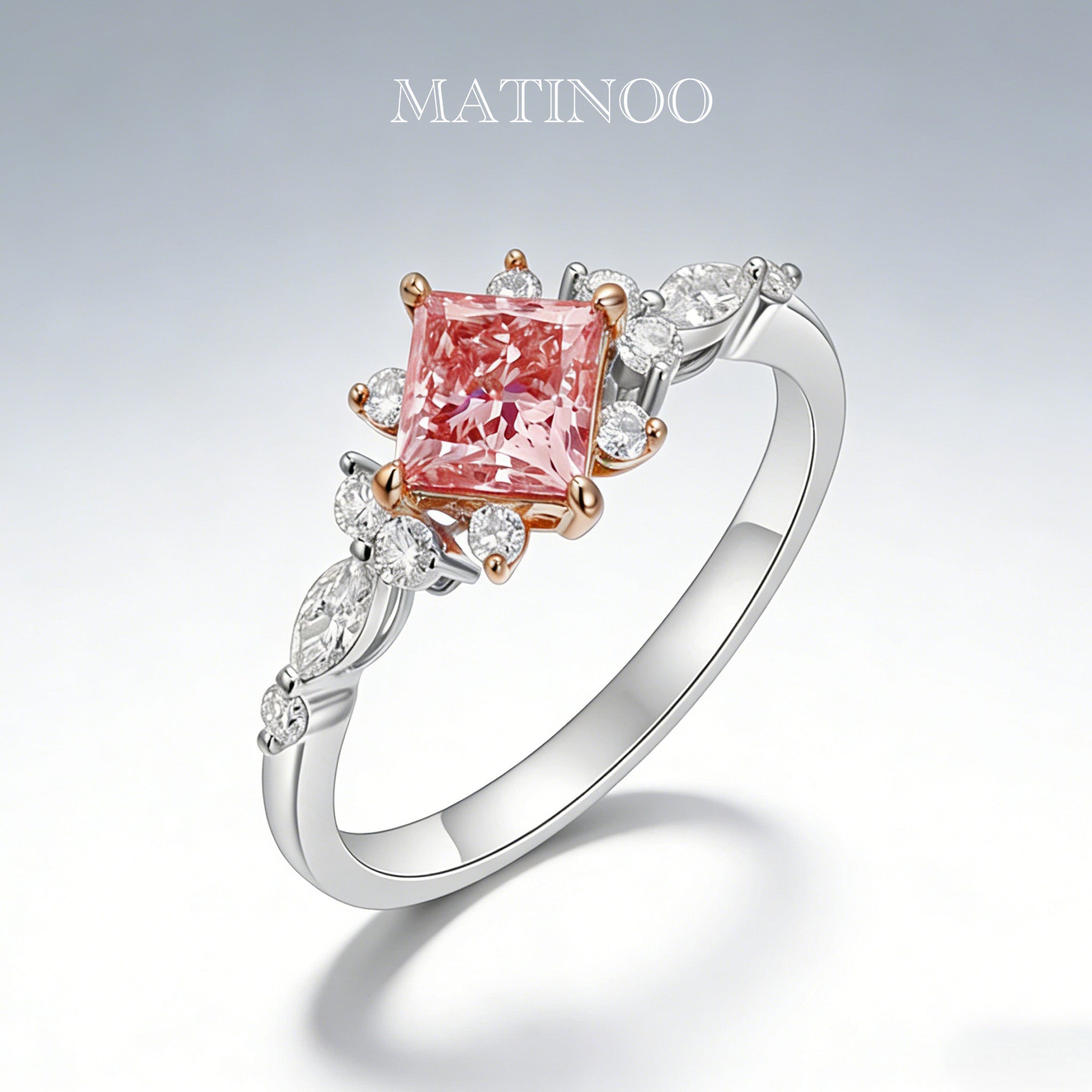 Princess Cut Side Stone Pink Lab Grown Diamond Engagement Ring