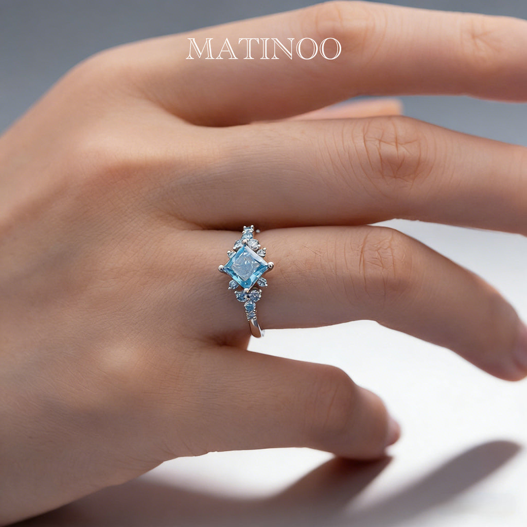 Fancy Intense Blue Diamond Engagement Ring - Princess Cut Design Ring