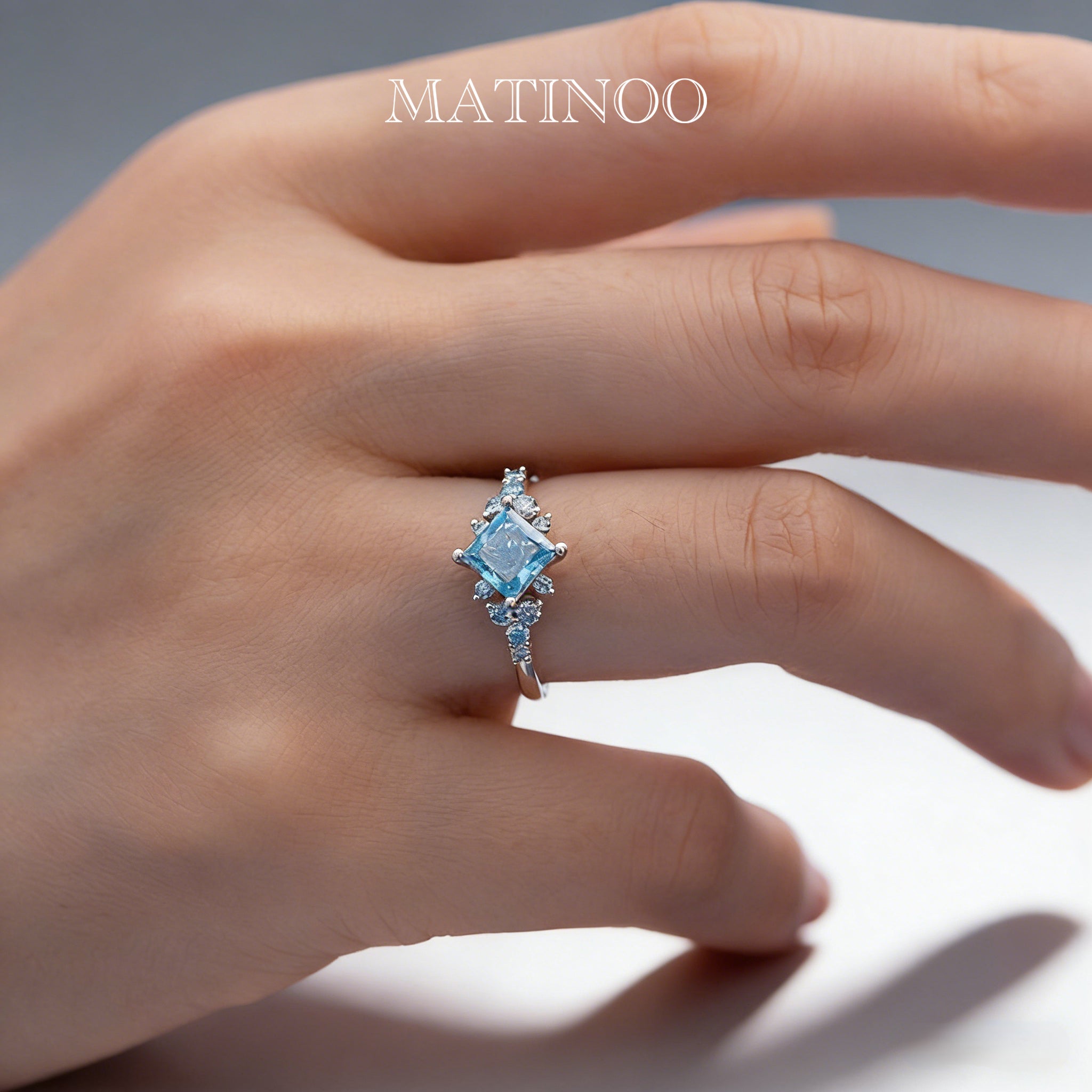 Fancy Intense Blue Diamond Engagement Ring - Princess Cut Design Ring