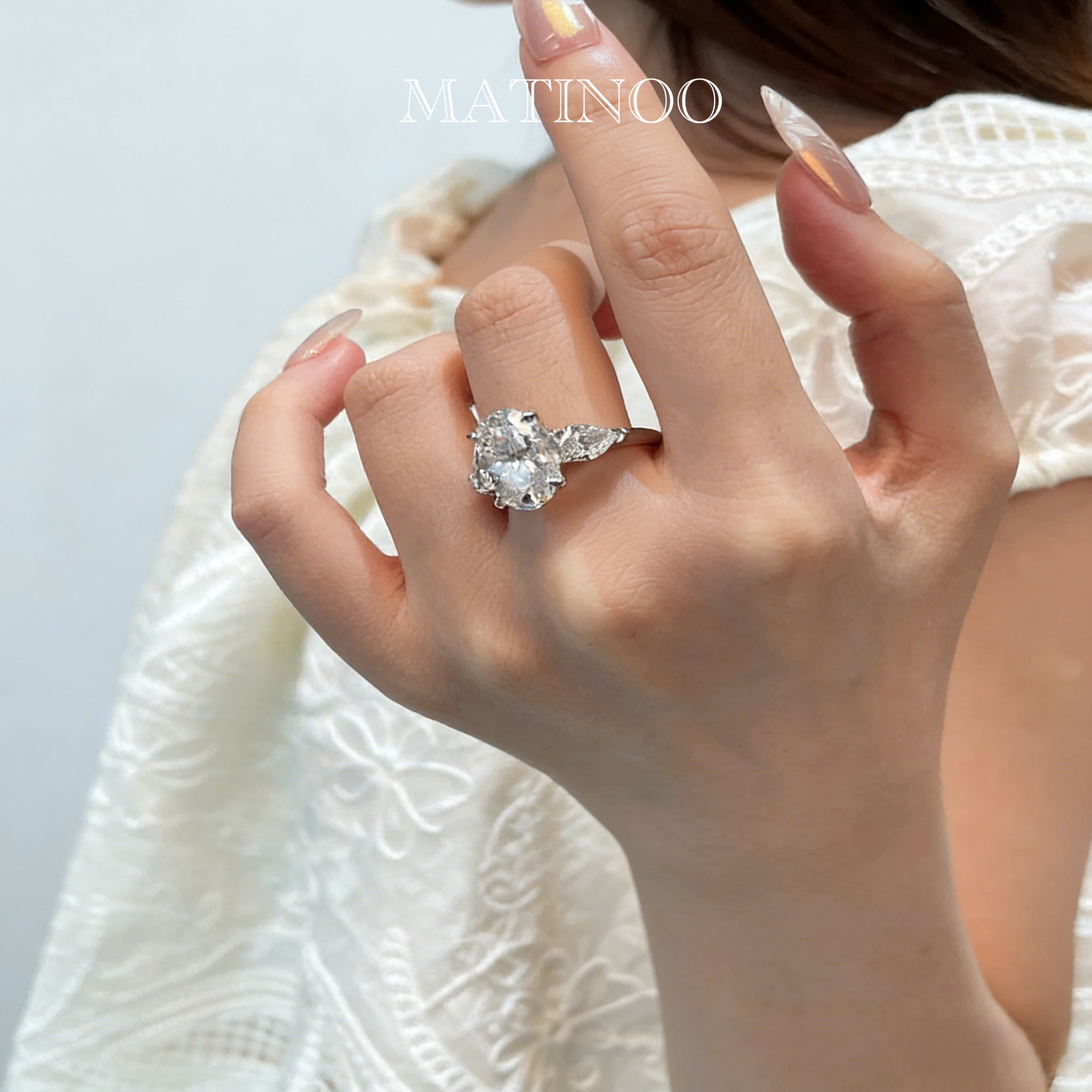 Oval Cut Pigeon Egg Ring - Three Stone Lab Diamond Ring