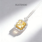 Yellow Emerald Cut Lab Grown Diamond Pendant - Halo Necklace