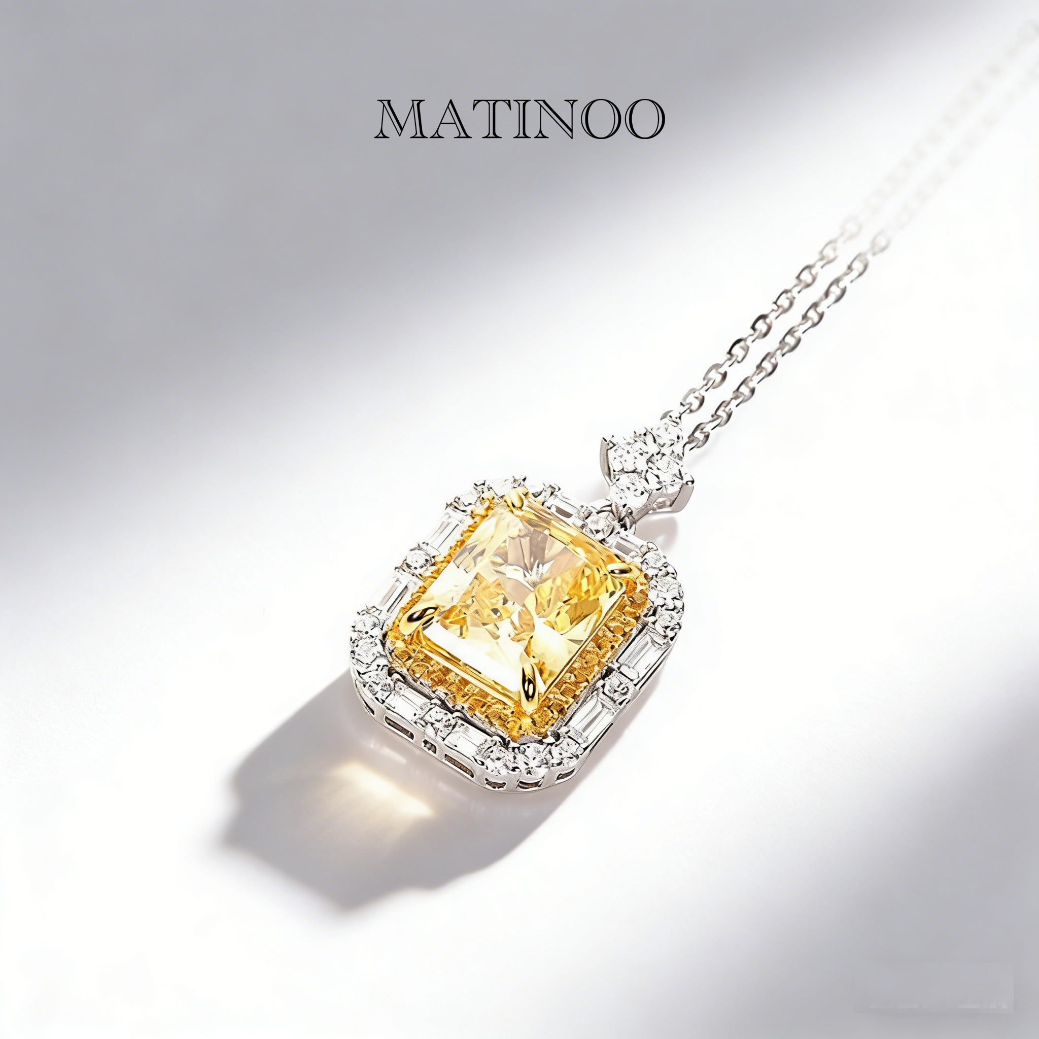Yellow Emerald Cut Lab Grown Diamond Pendant - Halo Necklace
