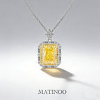 Yellow Emerald Cut Lab Grown Diamond Pendant - Halo Necklace