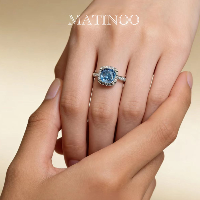Lab-Grown Blue Diamond Ring & Lab Grown Cushion Cut Diamond Ring - For Proposal, Wedding and Daily Wear