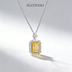Yellow Emerald Cut Lab Grown Diamond Pendant - Halo Necklace