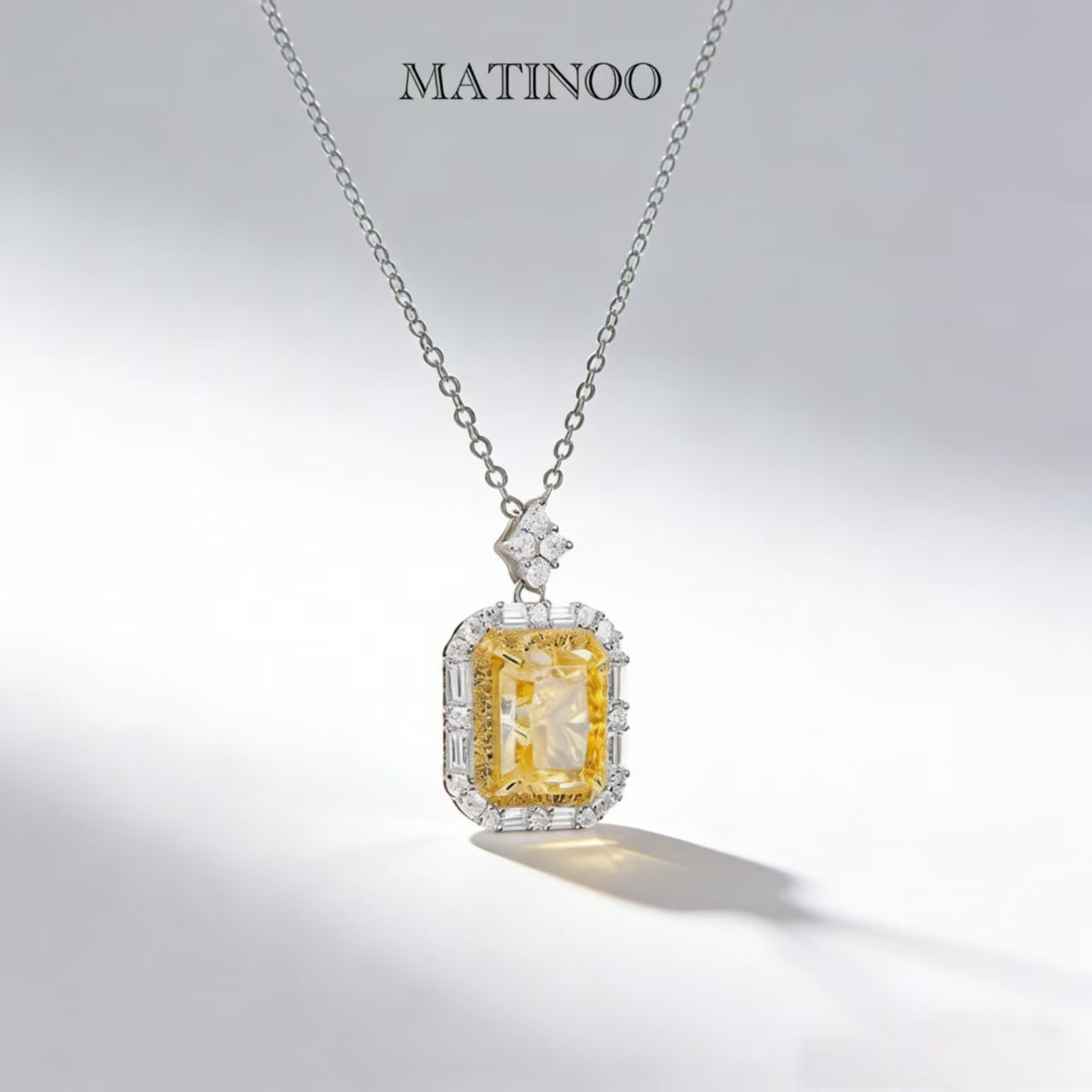 Yellow Emerald Cut Lab Grown Diamond Pendant - Halo Necklace