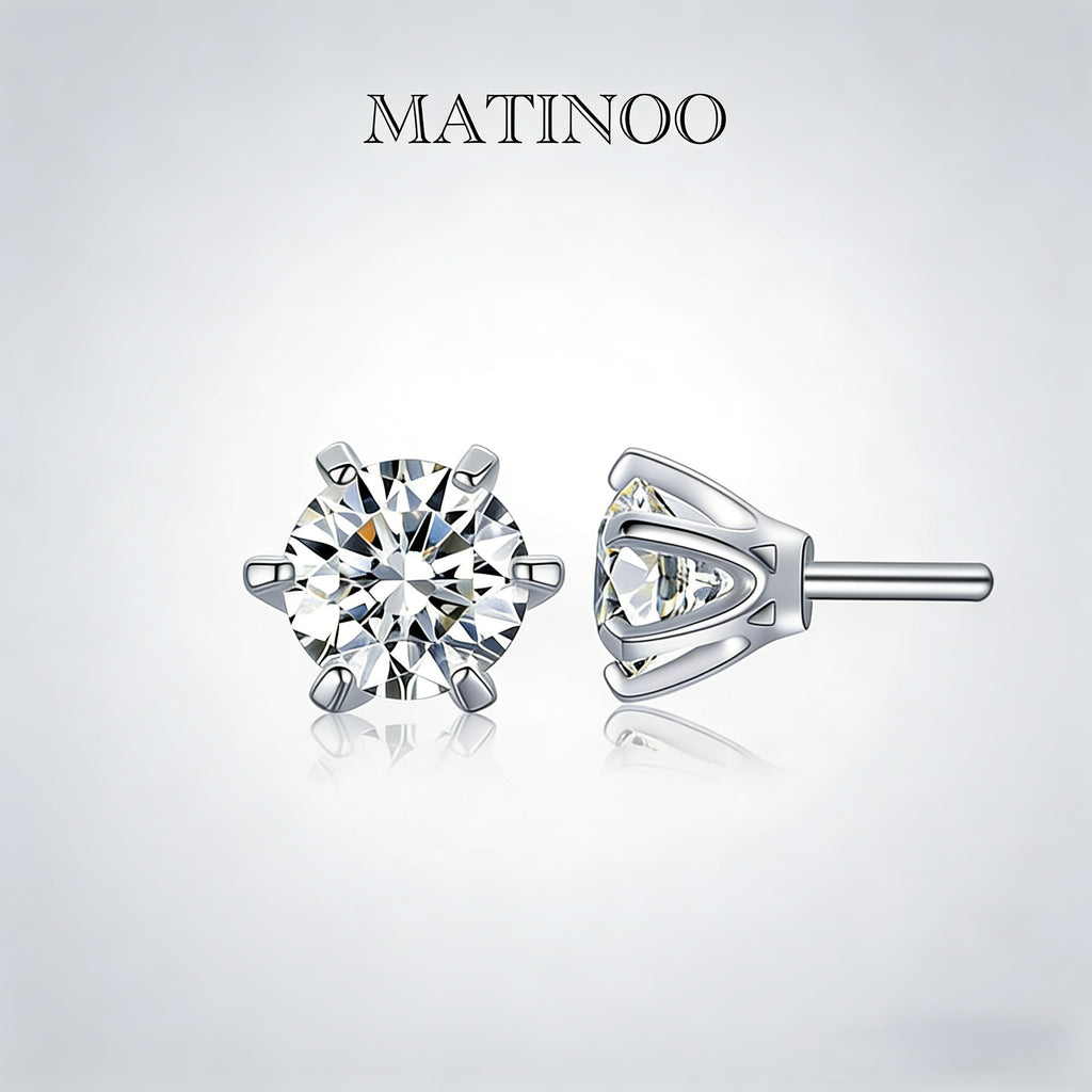 Solitaire Six Prong Lab Diamond Stud Earrings in Platinum