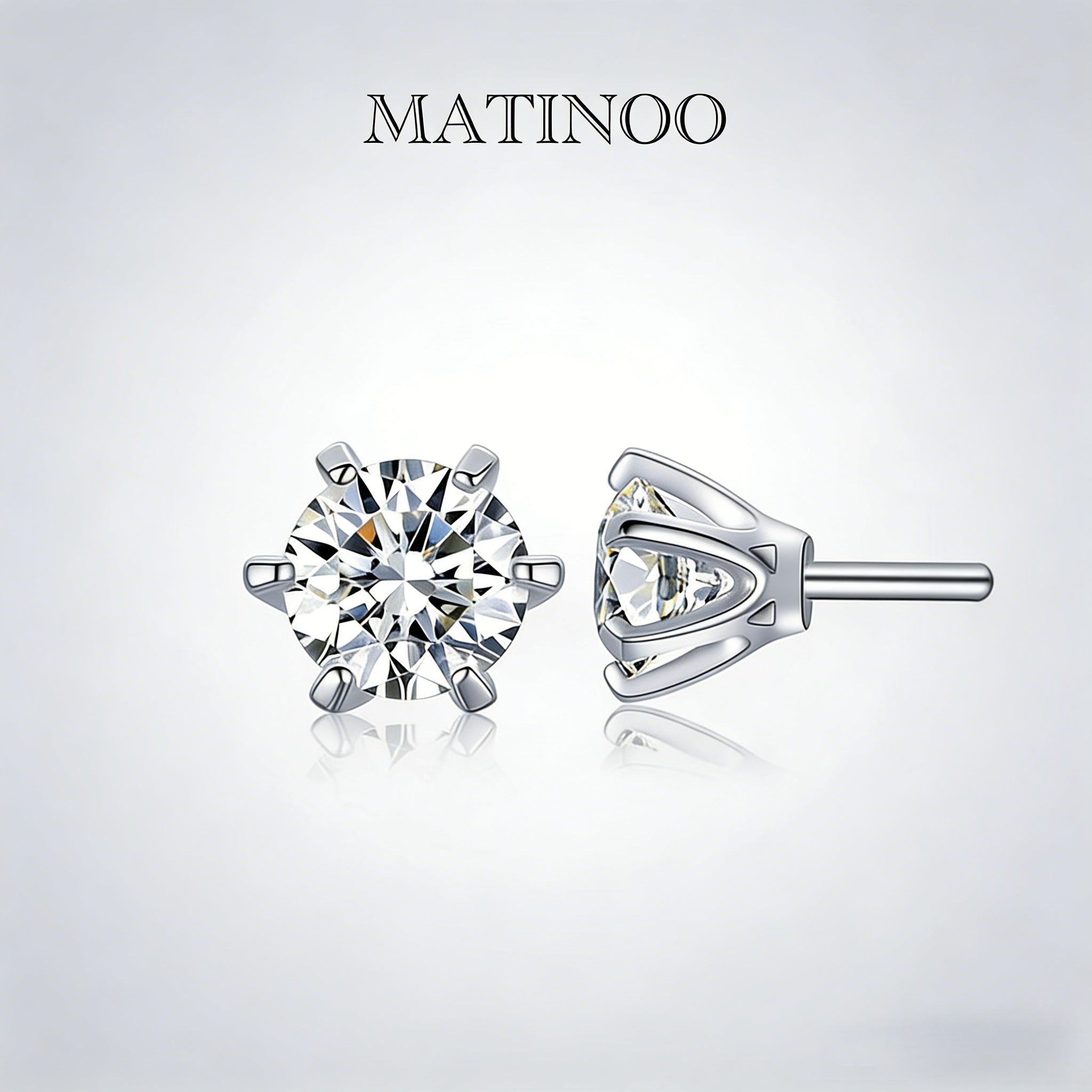 Solitaire Six Prong Lab Diamond Stud Earrings in Platinum