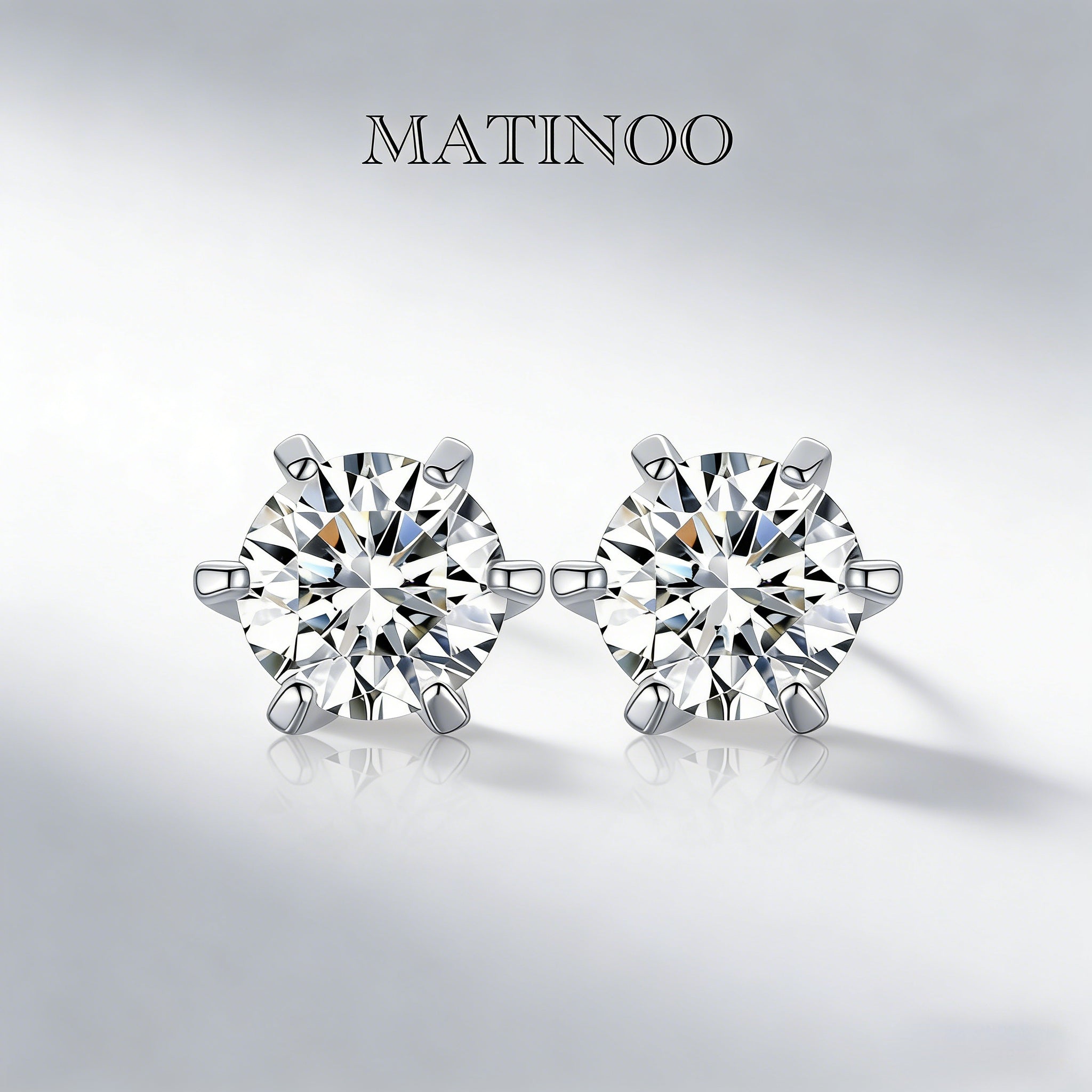 Solitaire Six Prong Lab Diamond Stud Earrings in Platinum