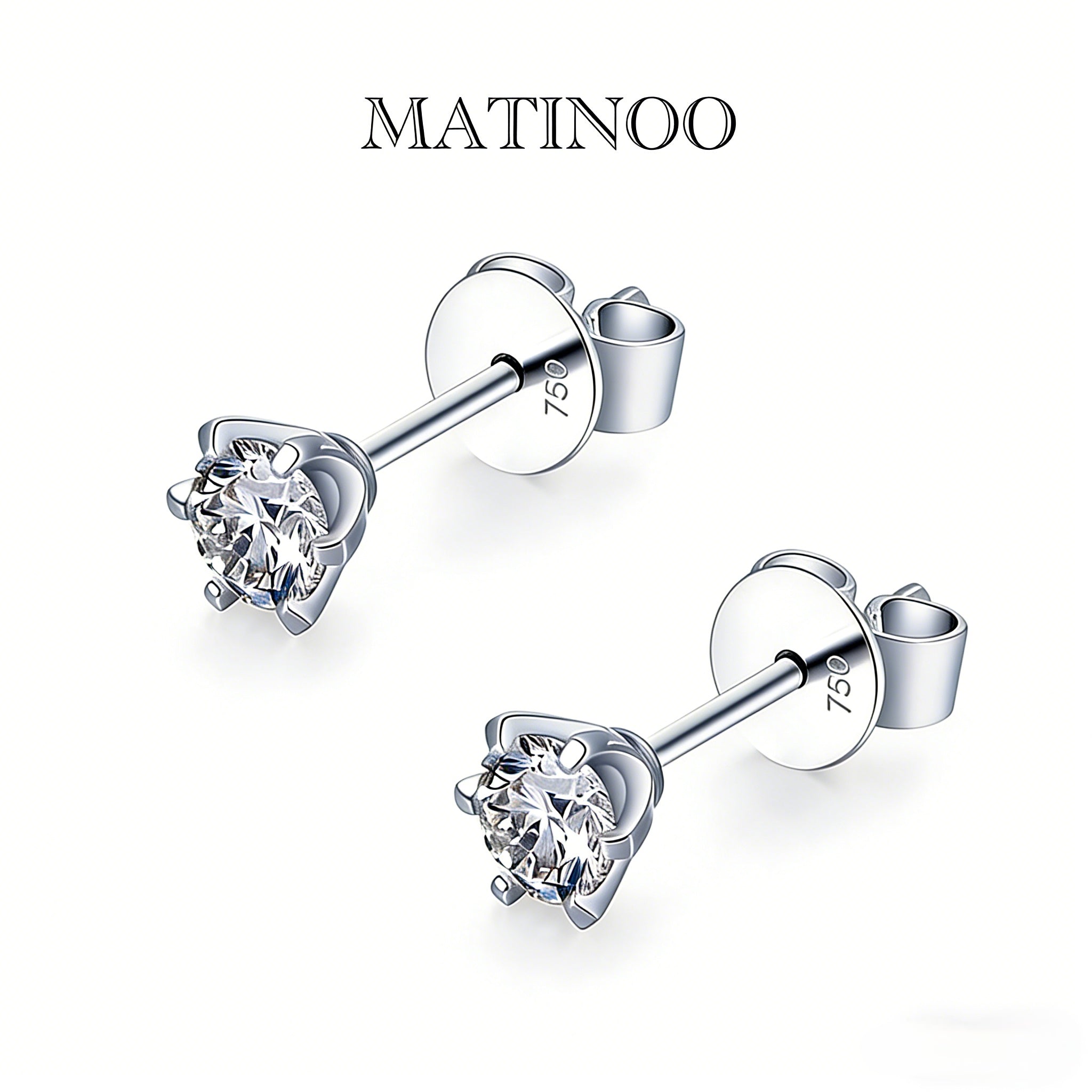 Solitaire Six Prong Lab Diamond Stud Earrings in Platinum