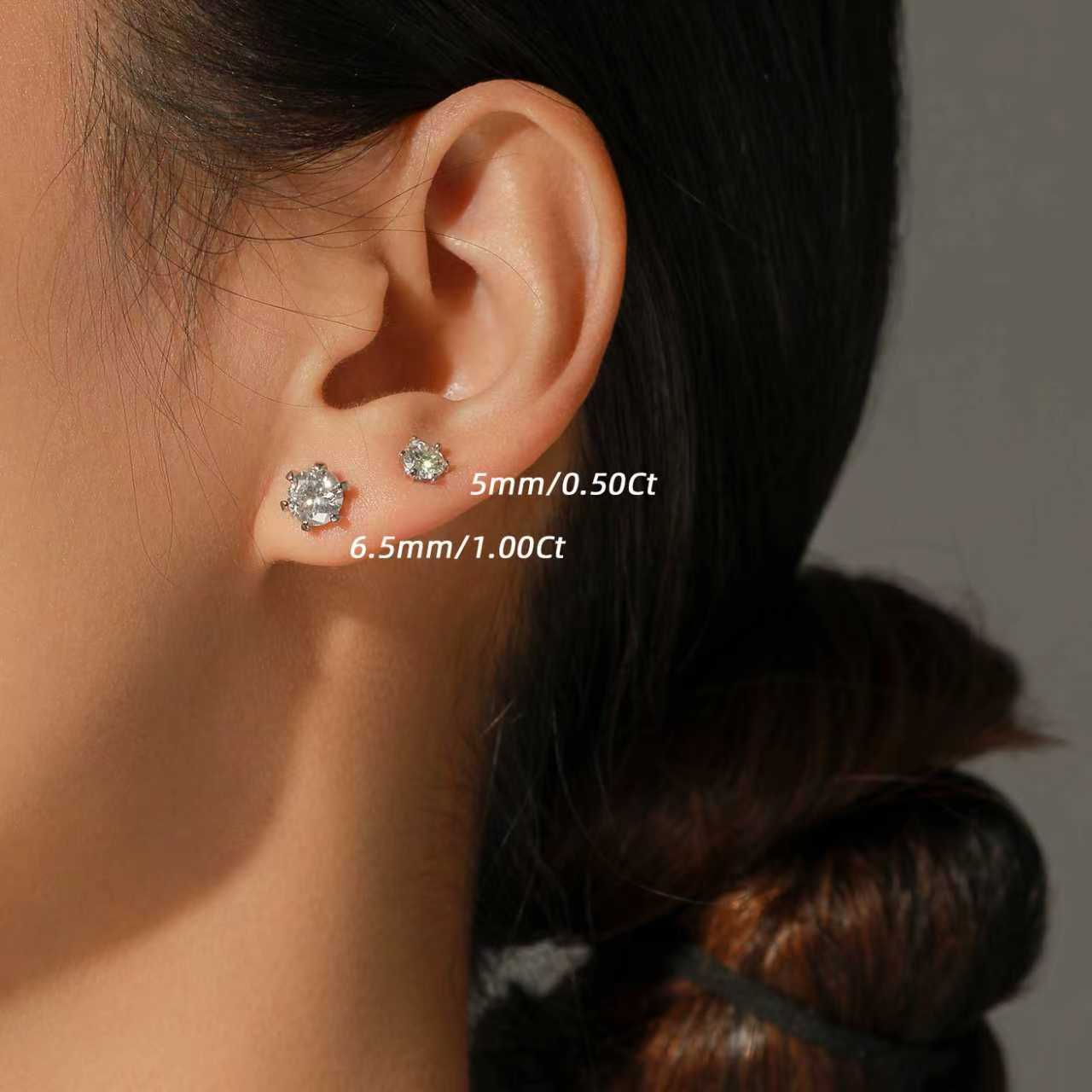 Solitaire Six Prong Lab Diamond Stud Earrings in Platinum
