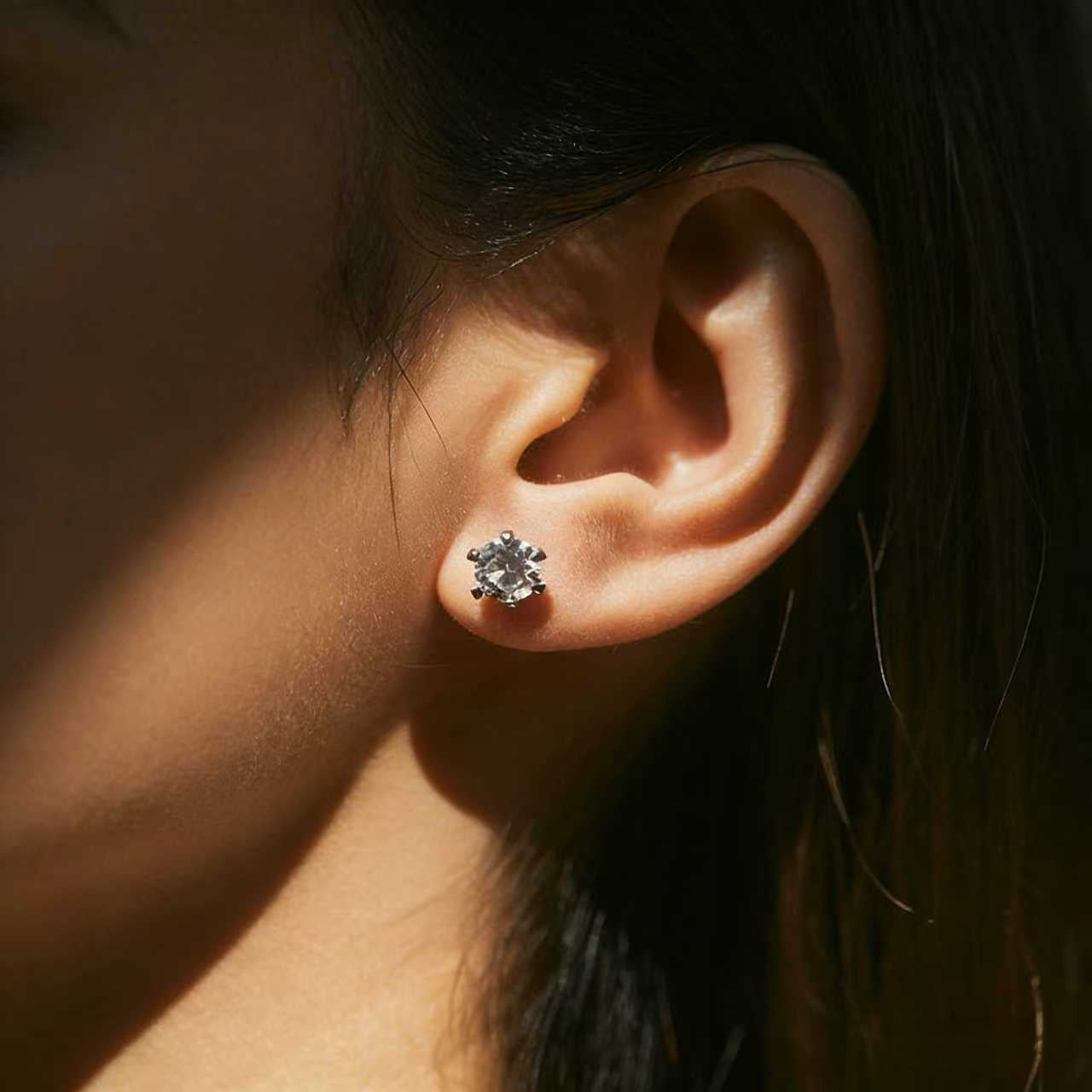 Solitaire Six Prong Lab Diamond Stud Earrings in Platinum