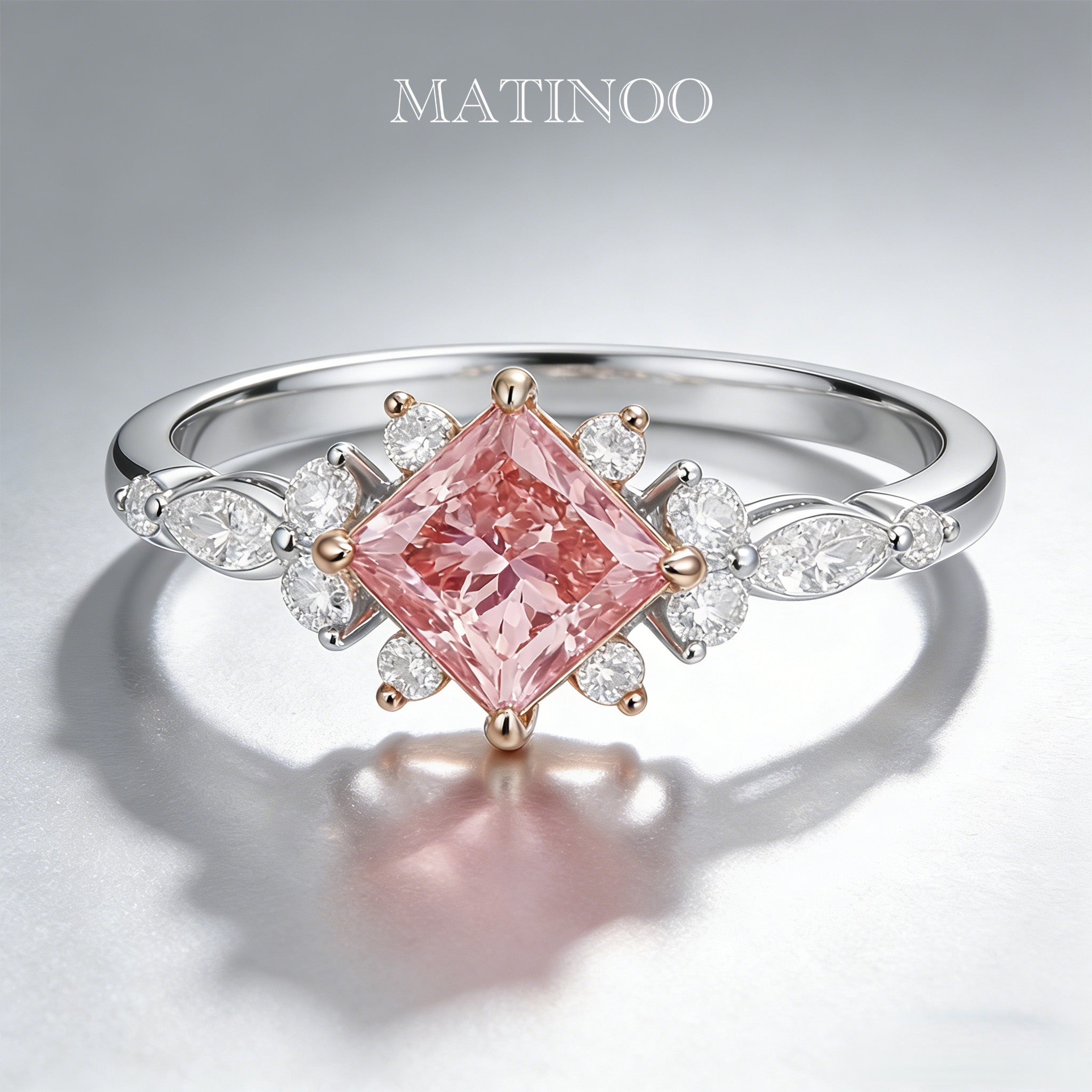 Princess Cut Side Stone Pink Lab Grown Diamond Engagement Ring