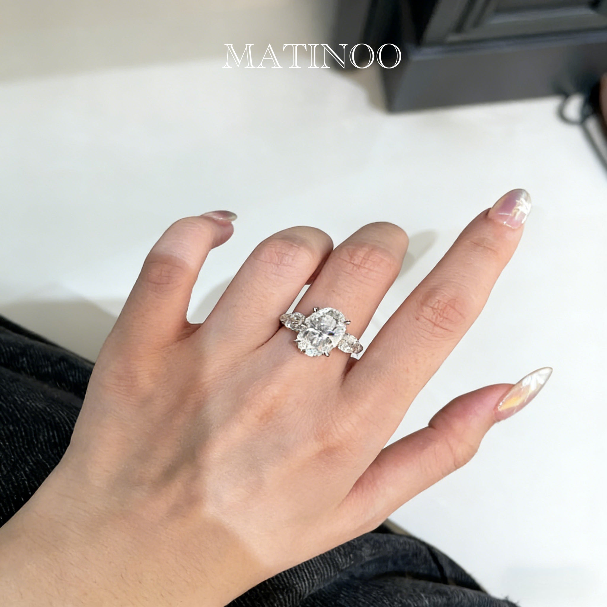 Oval Cut Pigeon Egg Ring - Three Stone Lab Diamond Ring