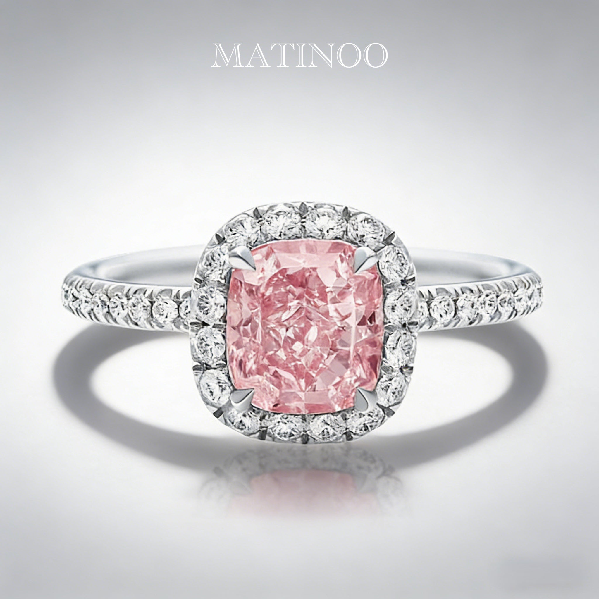 Cushion & Radiant Cut Lab Grown Pink Diamond Cluster Engagement Ring