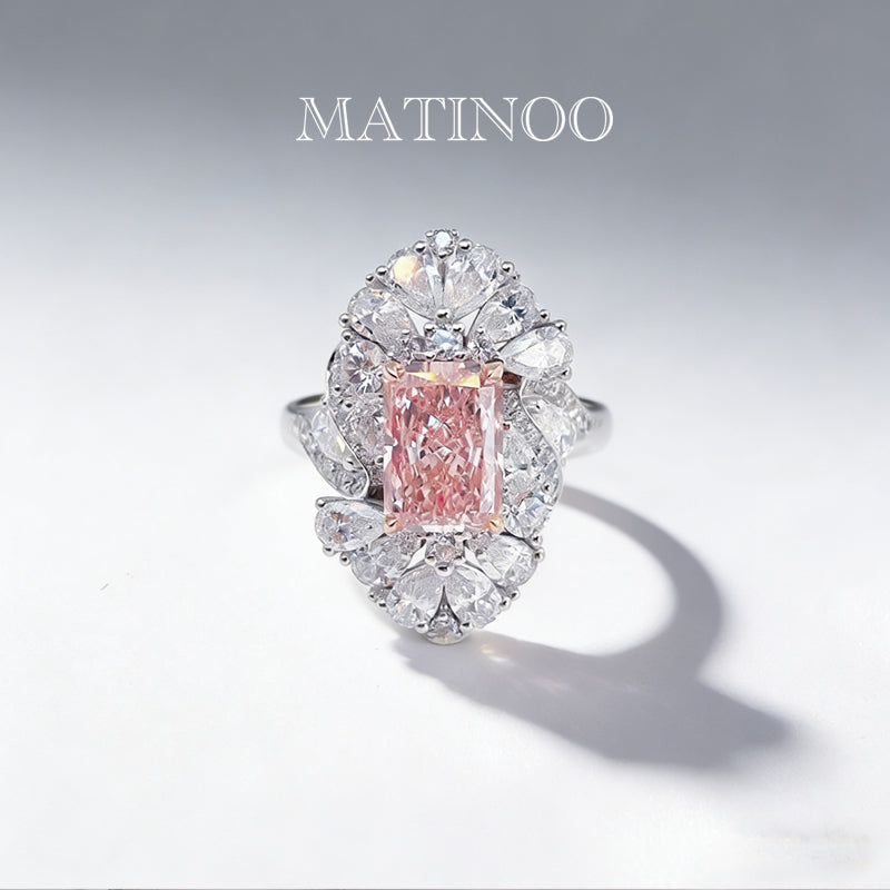 Radiant Cut Pink Lab Grown Diamond Ring in 18K Gold