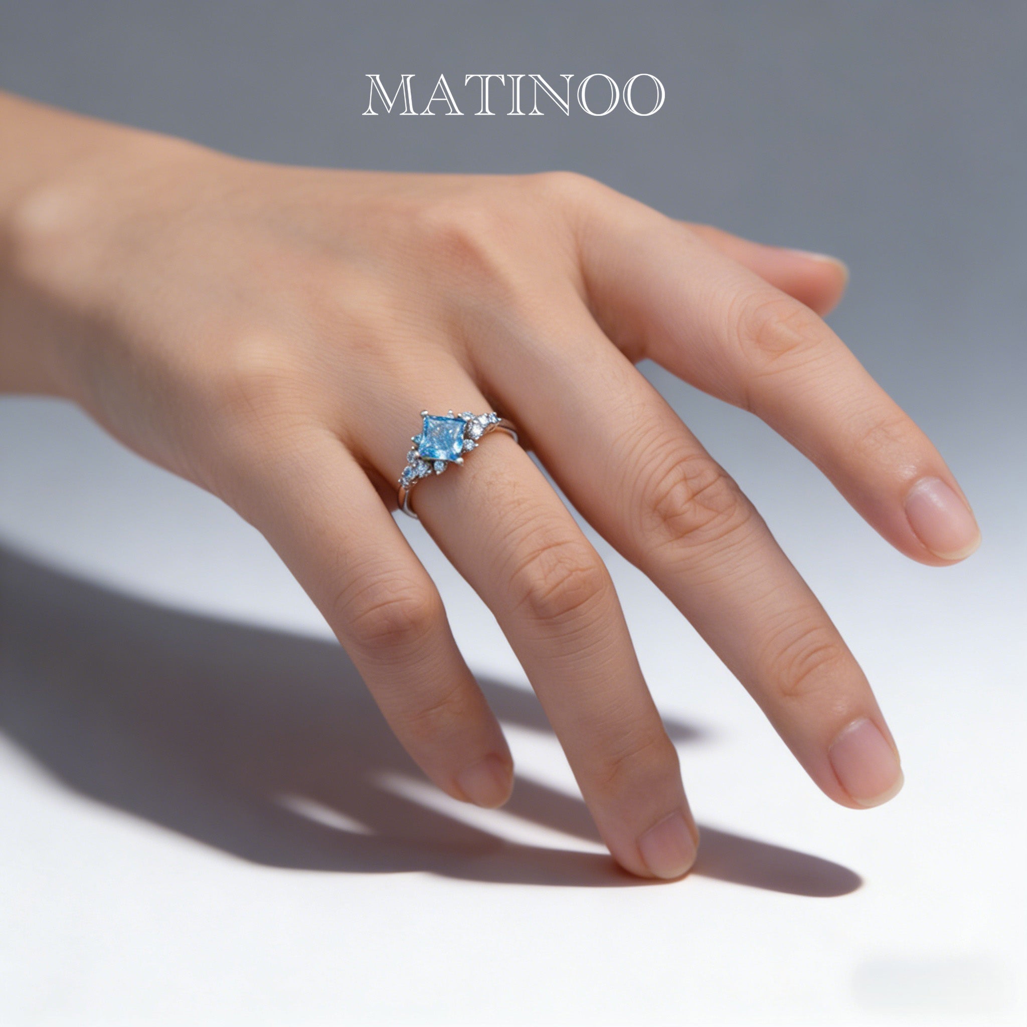 Fancy Intense Blue Diamond Engagement Ring - Princess Cut Design Ring