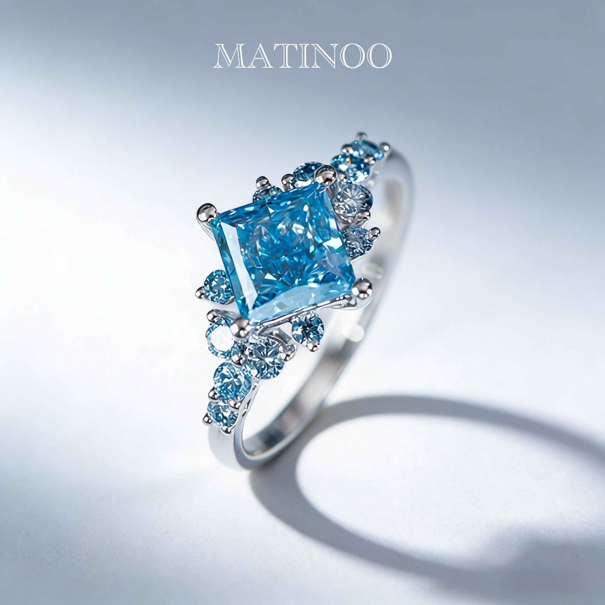 Fancy Intense Blue Diamond Engagement Ring - Princess Cut Design Ring