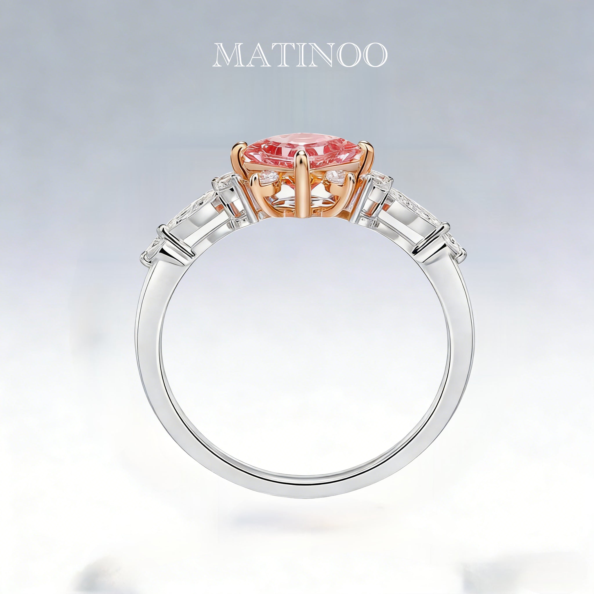 Princess Cut Side Stone Pink Lab Grown Diamond Engagement Ring