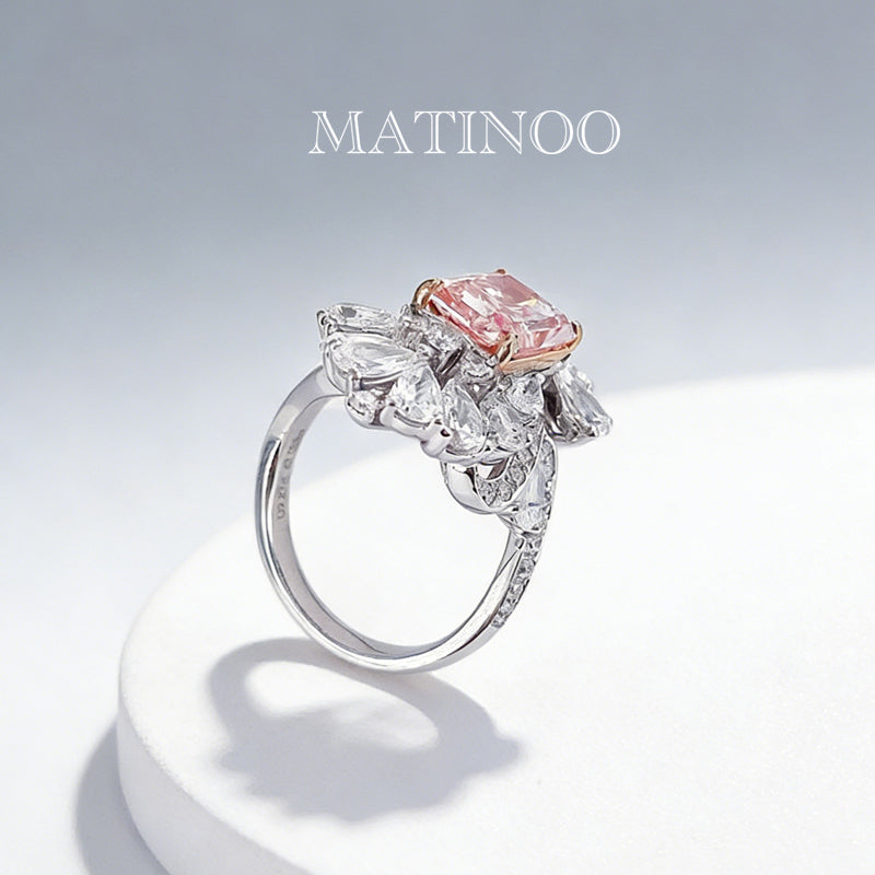 Radiant Cut Pink Lab Grown Diamond Ring in 18K Gold