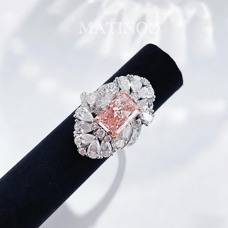 Radiant Cut Pink Lab Grown Diamond Ring in 18K Gold