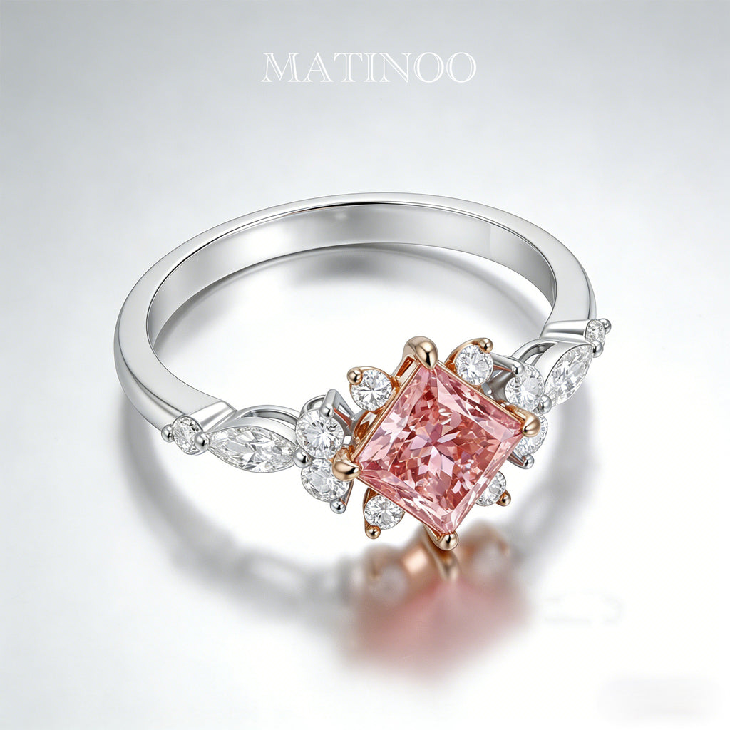 Princess Cut Side Stone Pink Lab Grown Diamond Engagement Ring
