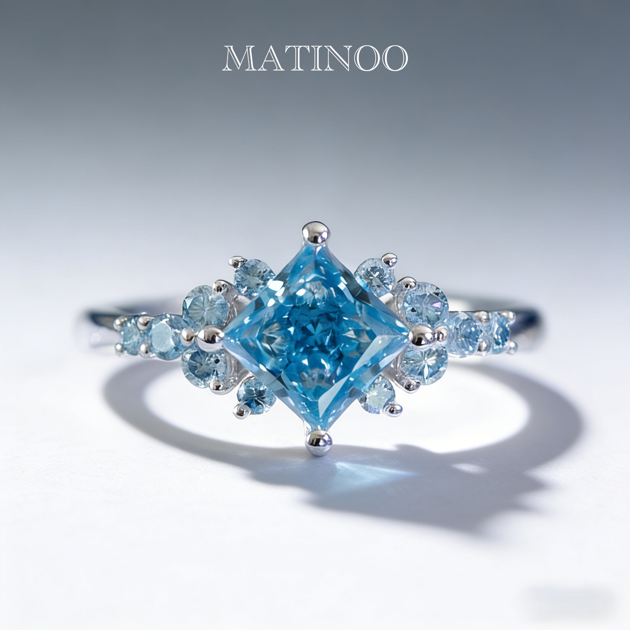 Fancy Intense Blue Diamond Engagement Ring - Princess Cut Design Ring