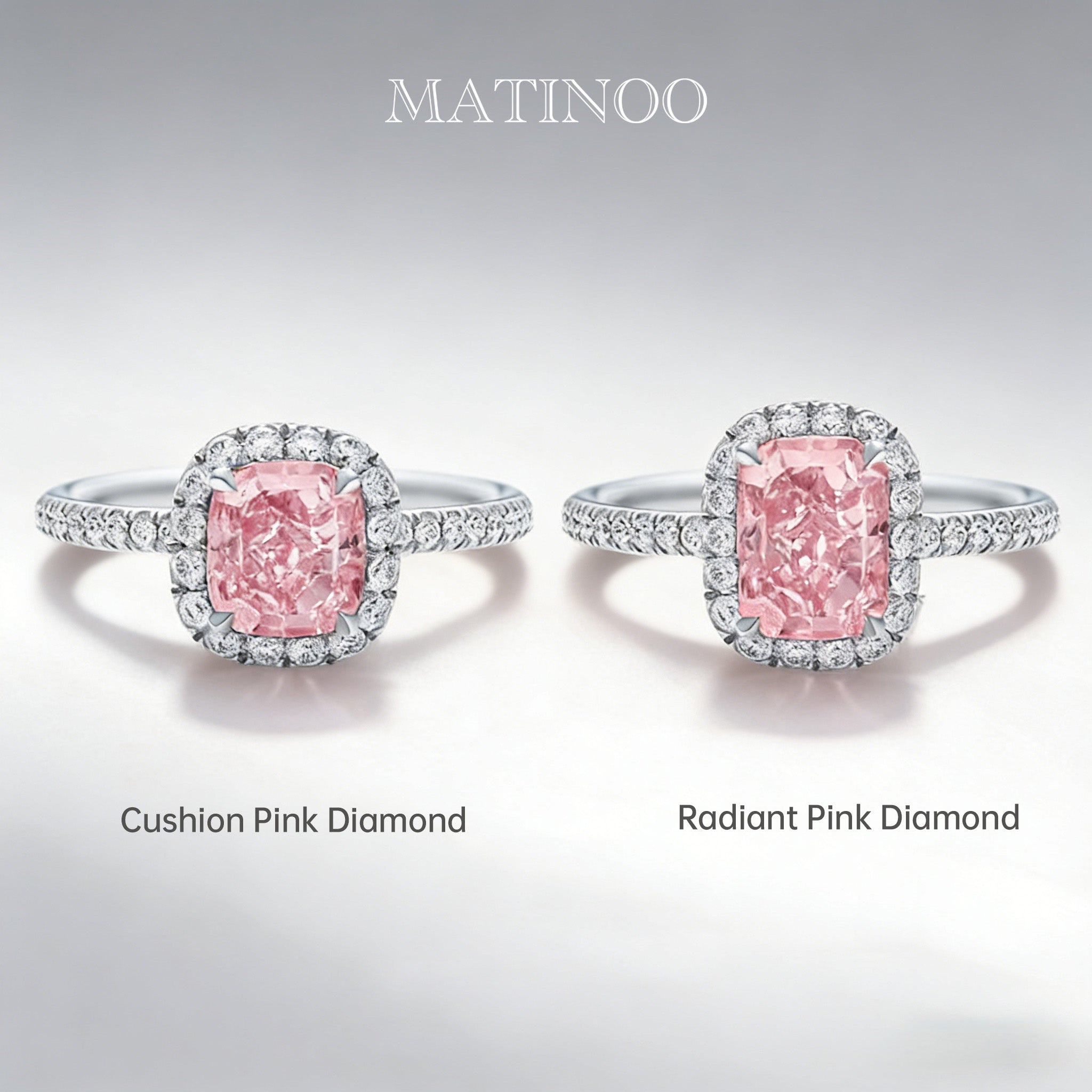 Cushion & Radiant Cut Lab Grown Pink Diamond Cluster Engagement Ring