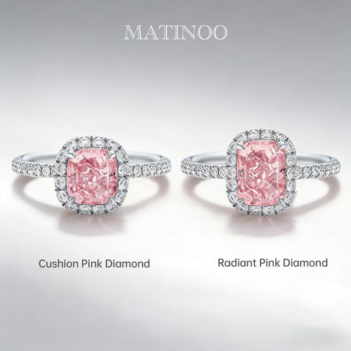 Cushion & Radiant Cut Lab Grown Pink Diamond Cluster Engagement Ring