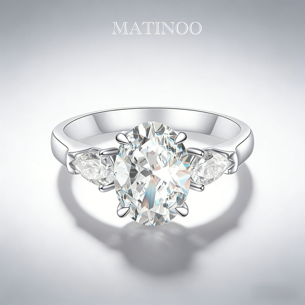 Oval Cut Pigeon Egg Ring - Three Stone Lab Diamond Ring