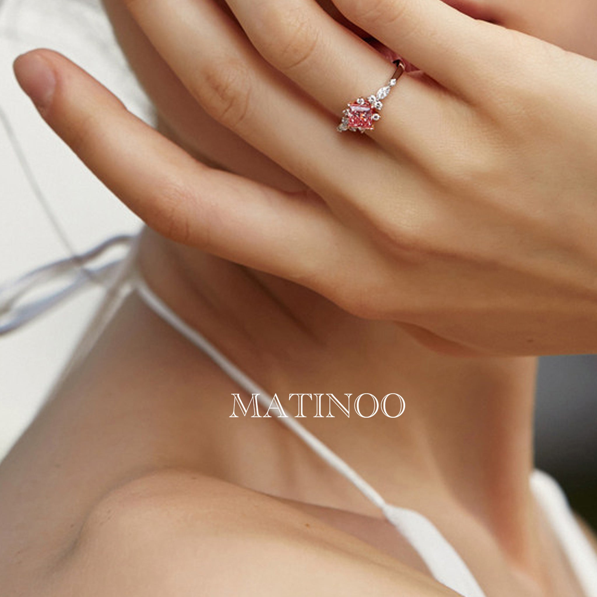 Princess Cut Side Stone Pink Lab Grown Diamond Engagement Ring