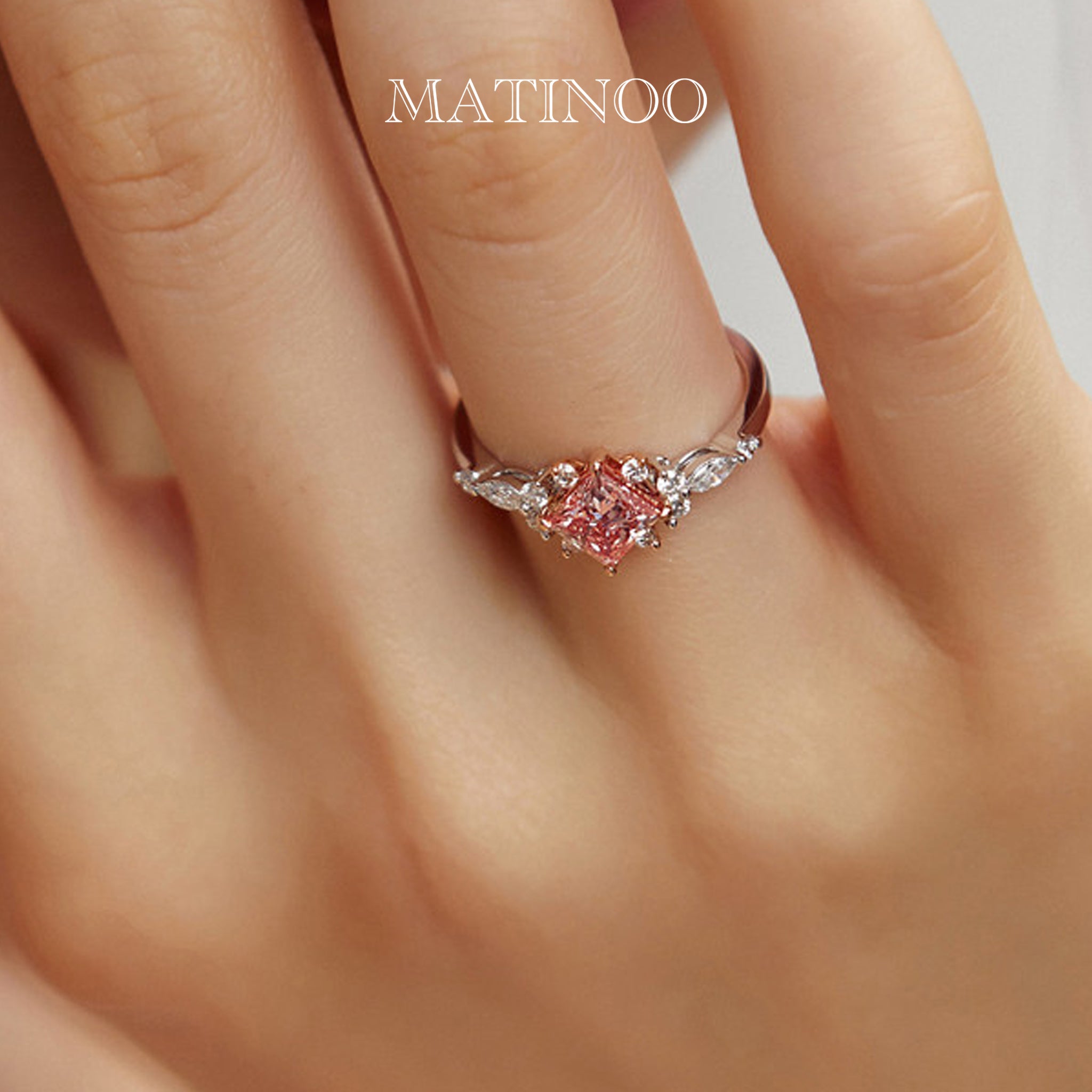 Princess Cut Side Stone Pink Lab Grown Diamond Engagement Ring