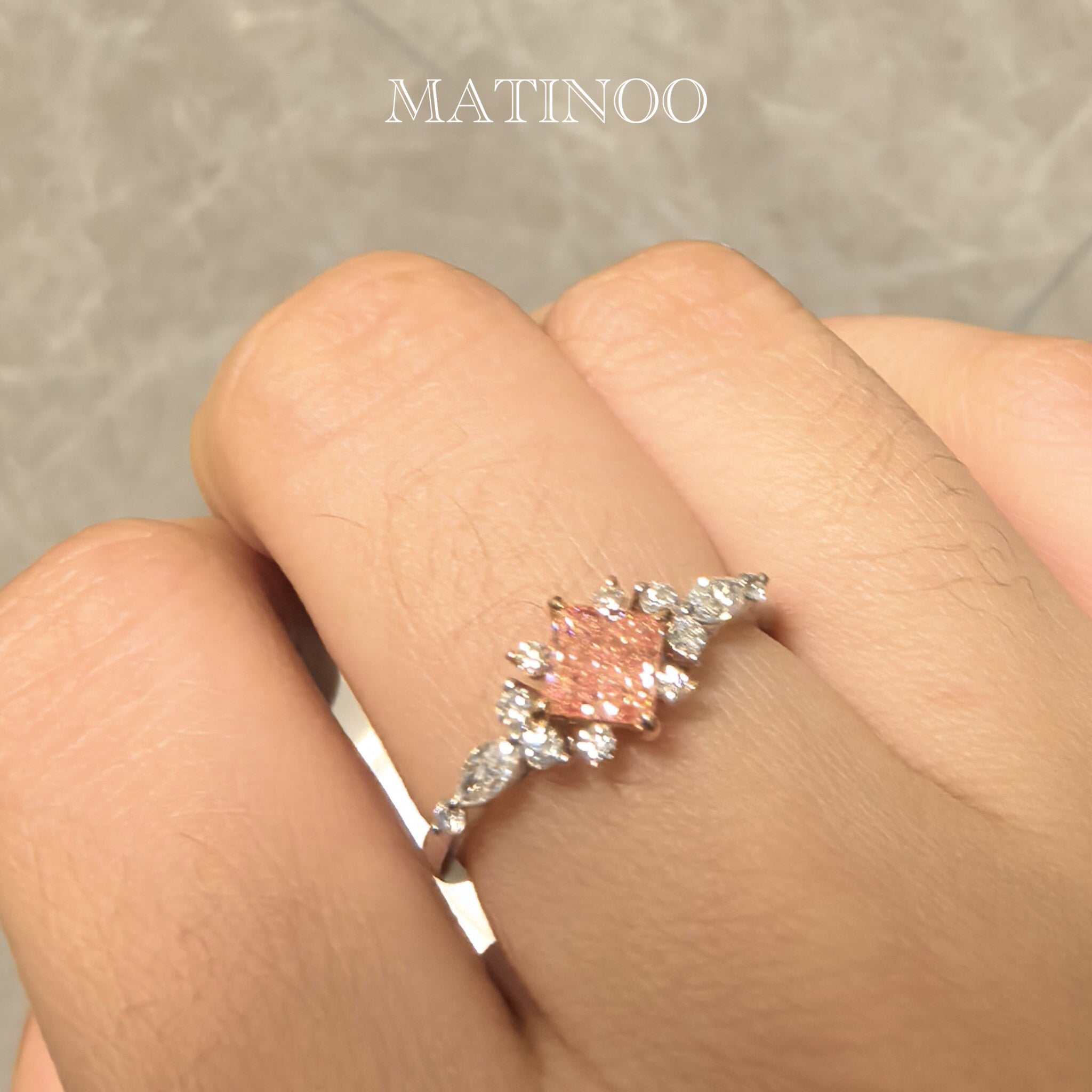 Princess Cut Side Stone Pink Lab Grown Diamond Engagement Ring