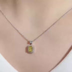 Yellow Emerald Cut Lab Grown Diamond Pendant - Halo Necklace