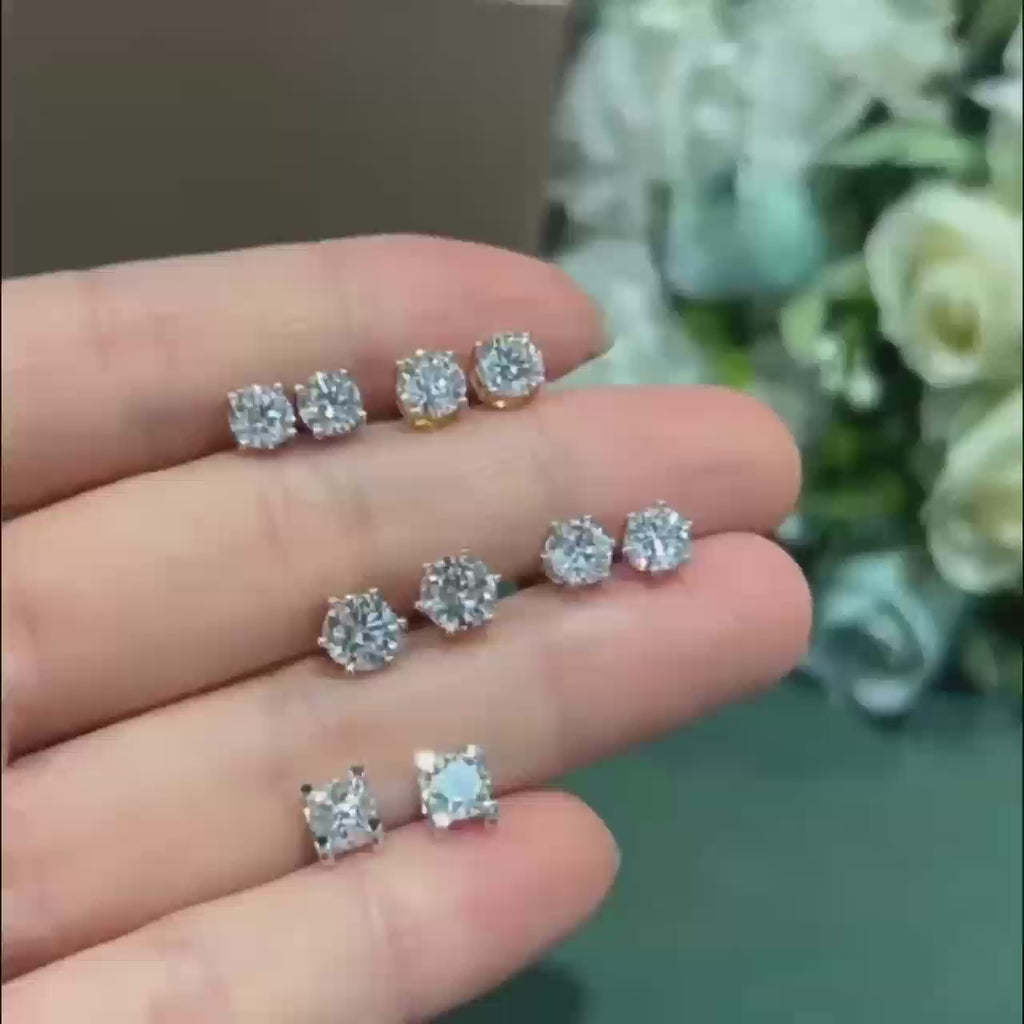 Solitaire Six Prong Lab Diamond Stud Earrings in Platinum