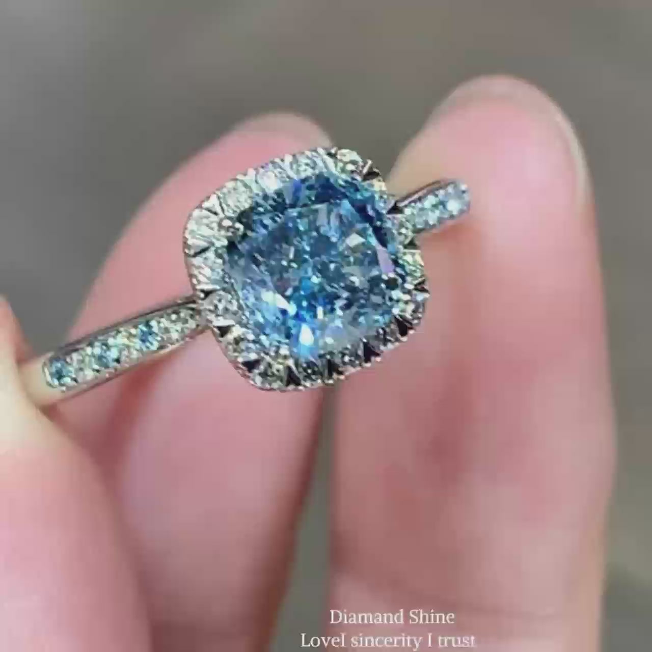 Lab-Grown Blue Diamond Ring & Lab Grown Cushion Cut Diamond Ring - For Proposal, Wedding and Daily Wear